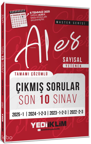 Yediiklim Yayınları  ALES Master Serisi Sayısal Yetenek Tamamı Çözümlü Son 10 Sınav Çıkmış Sorular (6 Temmuz 2025 Ales-2 Ekli)