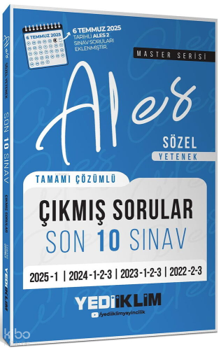 Yediiklim Yayınları ALES Master Serisi Sözel Yetenek Tamamı Çözümlü Son 10 Sınav Çıkmış Sorular 6 Temmuz 2025 Ales-2 Ekli)