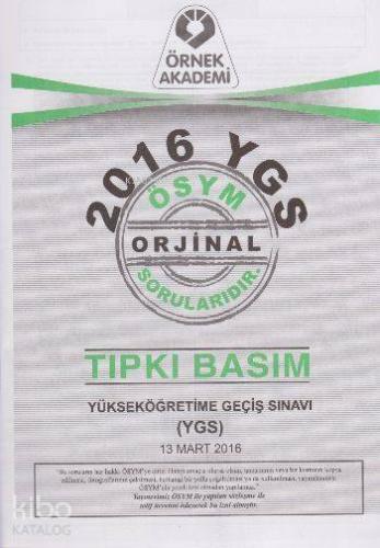 YGS 2016 Soru Kitapçığı Tıpkı Basım